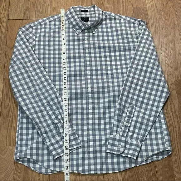 J.Crew Mens XL Slim Long Sleeve Button Down Shirt Flex Washed Gray Plaid - Picture 4 of 8